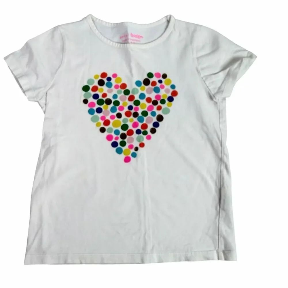 MIni Boden Dotted Heart size 7-8 White Short Sleeve T-shirt